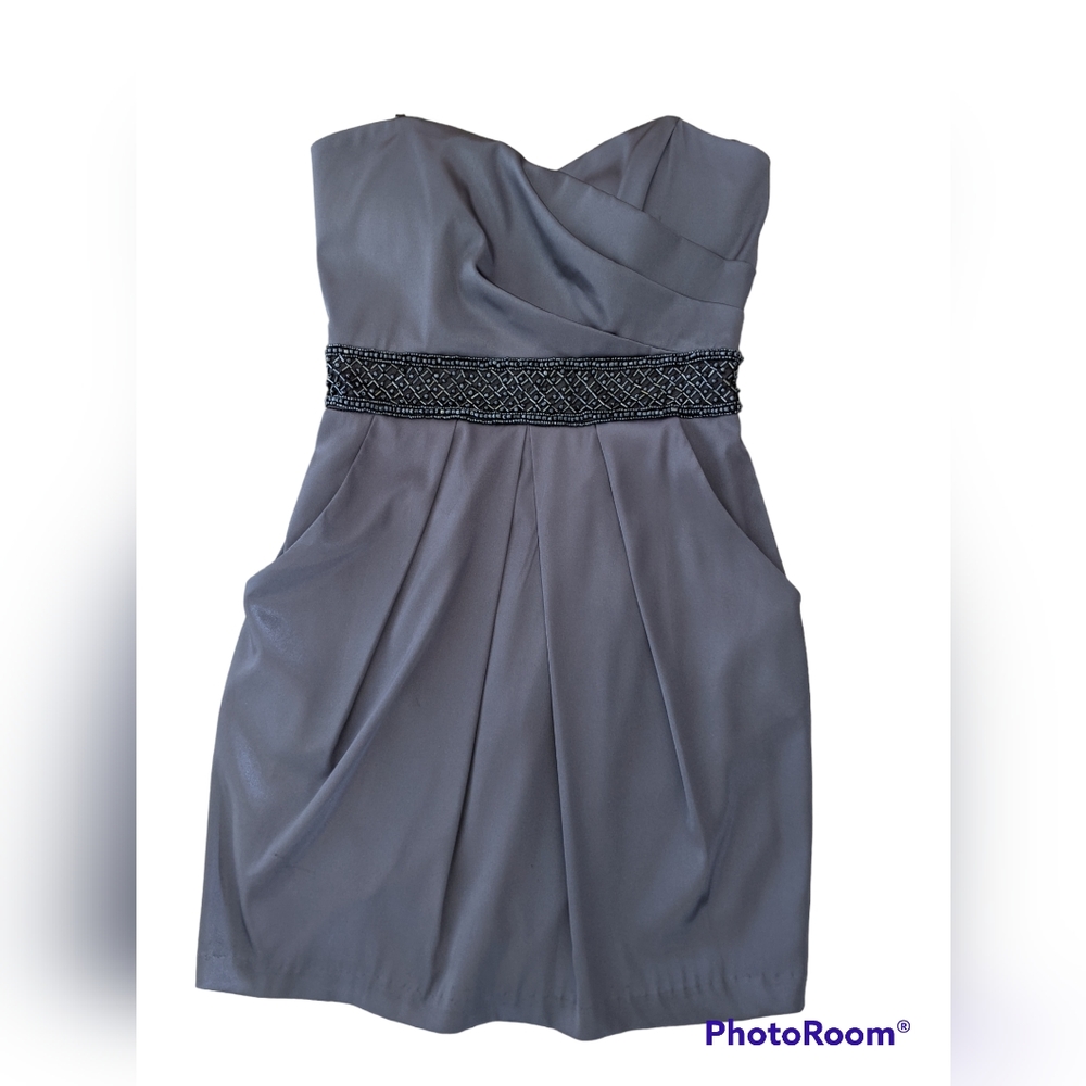 B Smart Formal Strapless Gown, Size 5/6, Blue/Gray Color, Beaded Waist